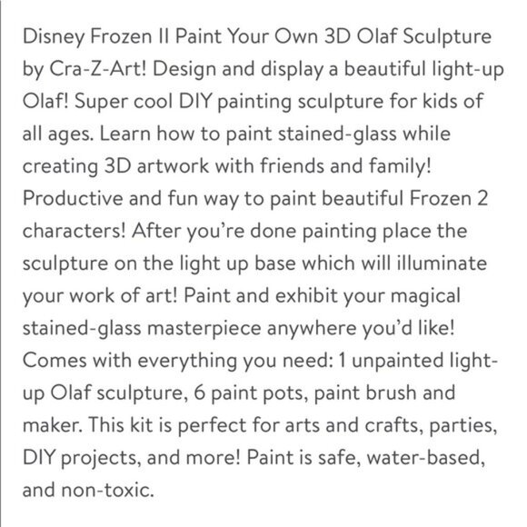 Disney Frozen II Paint Your Own 3D Olaf Sculpture NEW - Picture 11 of 12